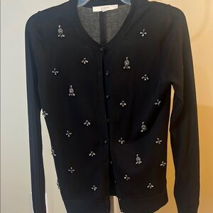 LOFT Black Cardigan Sweater with Embellished Design